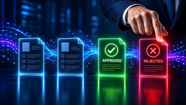 Business Document Verification Process Approved and Rejected Status in Neon Digital Flow