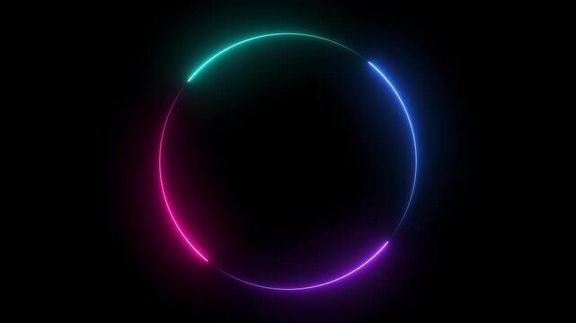 4k ultra hd 3840x2160 multi color neon segmented circle animation glowing dashed ring spinner symbol dark background motion graphic looping video