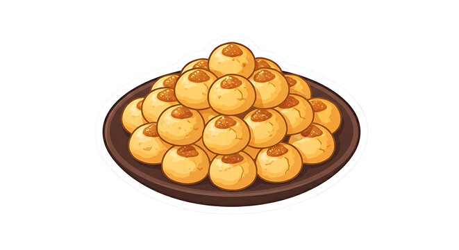 Plate Full of Traditional Indonesian Nastar Pineapple Tart Cookies Flat Vector Icon Isolated on Transparent Background