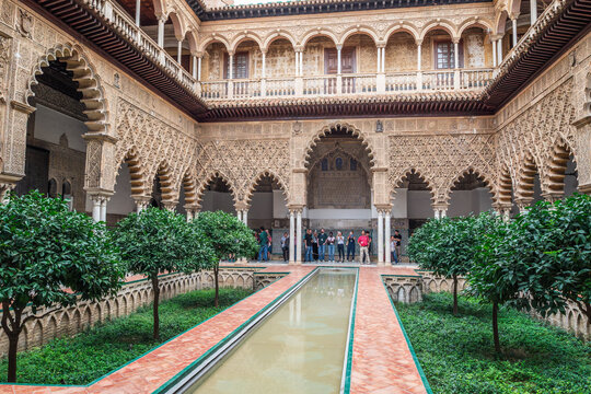 Patio de las Doncellas (The Courtyard of the Maidens) in Alcazar of Seville in Seville, Spain