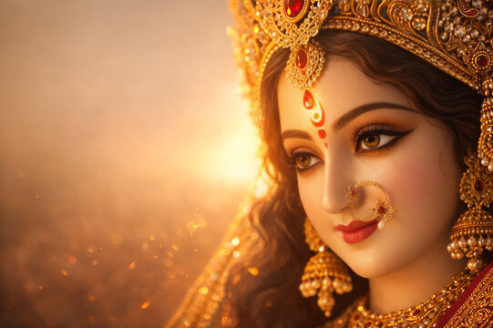 Divine Goddess Durga Bhavani Portrait Celebrating Navratri Festival Maha Navratri Mahanavami and Vijayadashami