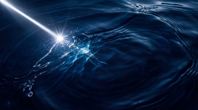 Laser Beam Shining on Deep Blue Water Surface