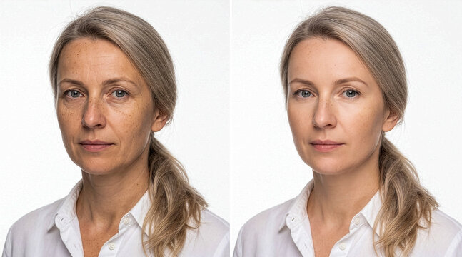 Before After Anti Aging Skin Retouching Wrinkle Removal Woman Face