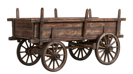 Rustic wooden farm wagon with large spoked wheels and iron hardware © Elowen