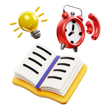 3D Study Idea and Alarm Book Icon