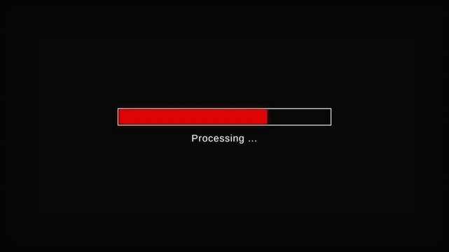 Minimalist progress bar with red status indicator and processing text on a black background, concept for software download, ideal for website design and tech presentations