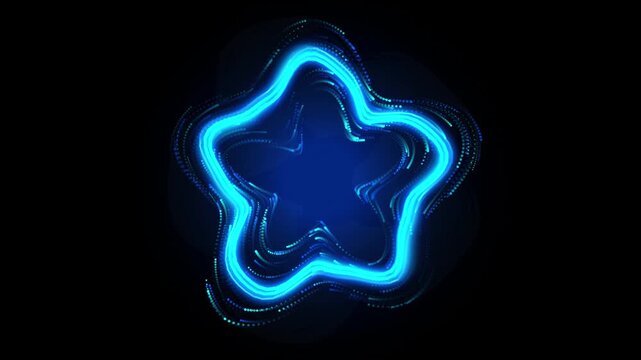 Abstract glowing blue digital geometric shape with neon light effect
