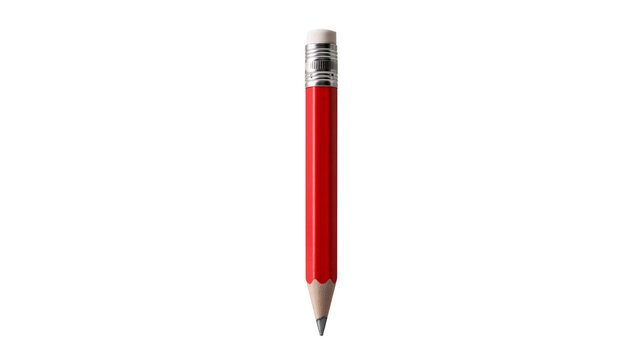 Red wooden pencil with a grey rubber eraser tip and sharpened graphite lead point