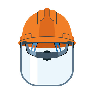 Orange safety helmet with clear face shield for industrial work