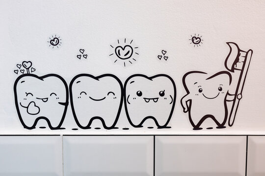 Cartoon Teeth with Toothbrush and Sun