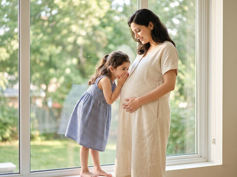 Pregnant Mother and Daughter Sharing a Tender Family Moment at Home