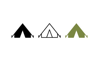 camping tent icons set, simple outdoor adventure symbols, flat vector design elements for tourism and recreation branding © haseeb