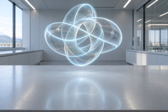 Glowing Mathematical Form Floating in Futuristic Laboratory