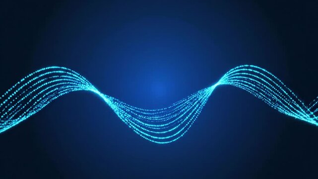 Glowing blue particle waves flowing through dark space creating an elegant abstract digital motion video background for modern visual projects