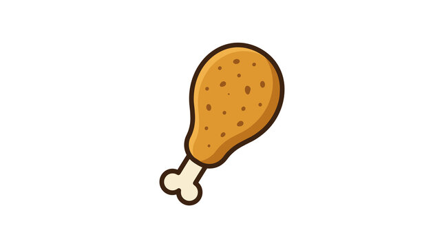 Minimalist cartoon illustration of a crispy golden-brown fried chicken drumstick or turkey leg icon with thick outlines, isolated on a solid white background for food menu design.