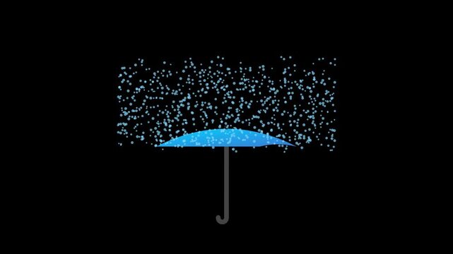 Blue and Teal Gradient Umbrella Opening with Bouncing Raindrops 2D Flat Icon Animation