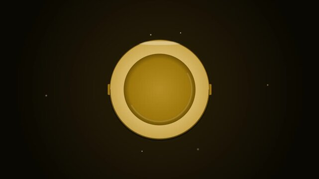 Golden circular dial graphic spinning on dark background with particles