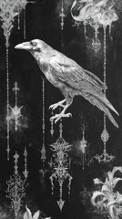 Obraz premium Intricate raven on black mobile wallpaper