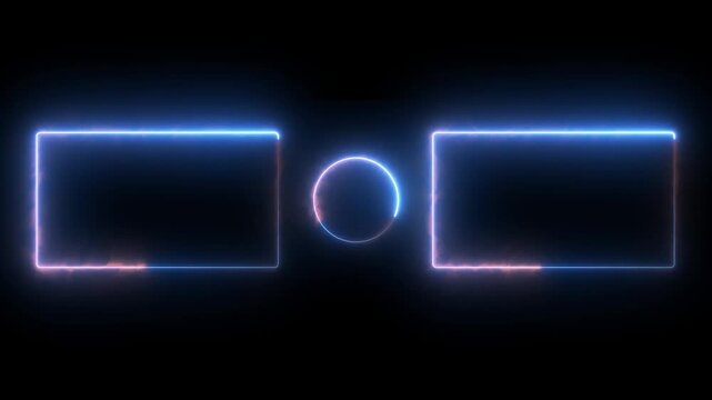 Neon rectangles animation displays a central circular ring. Sci-fi interface framing shapes the neon rectangles animation. Cyber telemetry screen displays use this active neon rectangles animation.