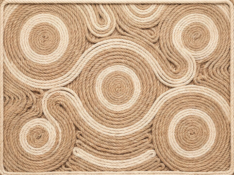 Handcrafted coiled jute rope texture arranged in circular patterns
