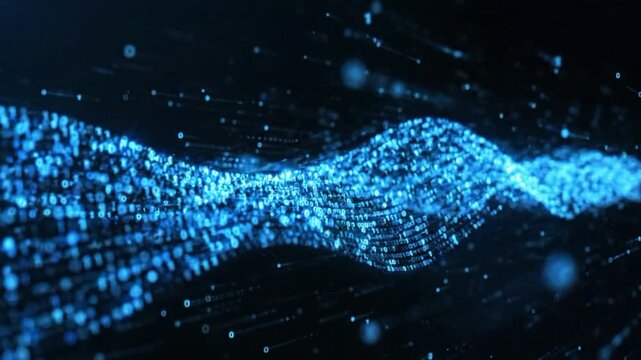 Big data concept with elegant blue digital wave showing binary code flow