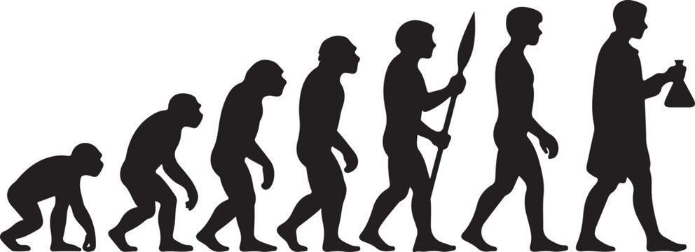 Human evolution silhouettes depict progressive stages of development