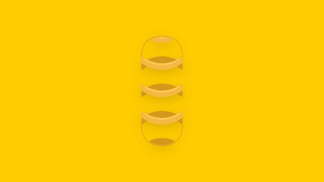 Stylized Golden Fusilli Pasta Spiral Rotating on Solid Yellow Background