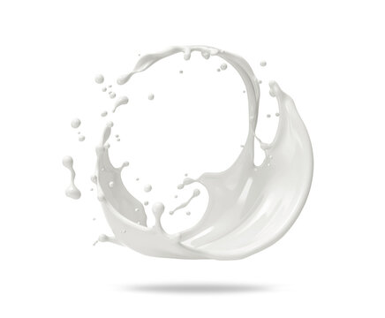 Swirling in a circular motion milky or cosmetic splashes isolated on transparent background close-up. Generative AI