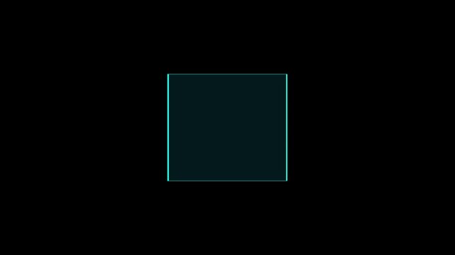 Outline rectangle animation displays a cyan frame on black. User interface screen borders shape the outline rectangle animation. Modern digital display overlay graphics use the rectangle animation.