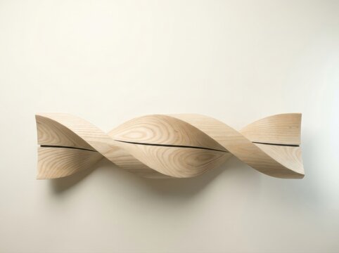 Wooden wall art with abstract twisted sculpture and grain texture