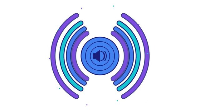Abstract audio wave icon with speaker and colorful frequency rings on white background