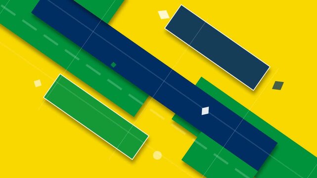 Motion graphics animation with moving geometric blue green bars on yellow