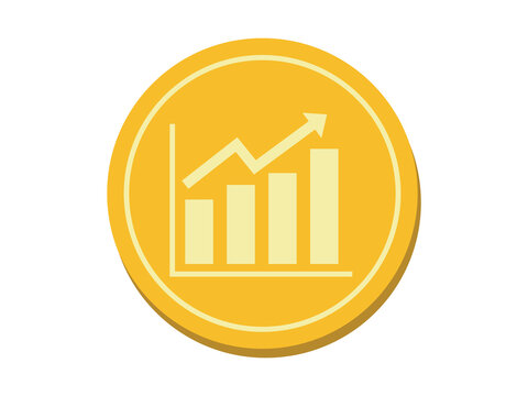 This illustration features a flat vector of a large gold coin and an upward-trending graph against a white background.