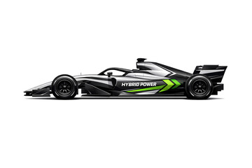 Fototapeta premium Sleek, futuristic design of racing car with green and black color scheme. Hybrid electric-hydrogen propulsion.