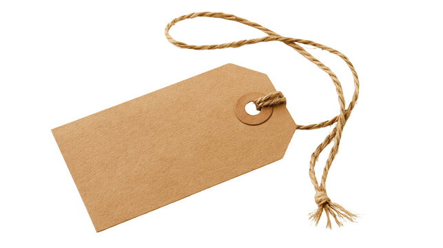 Blank brown cardboard paper price tag with natural jute twine string loop