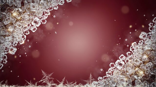 Ice cubes and snowflake patterns on a deep pink background