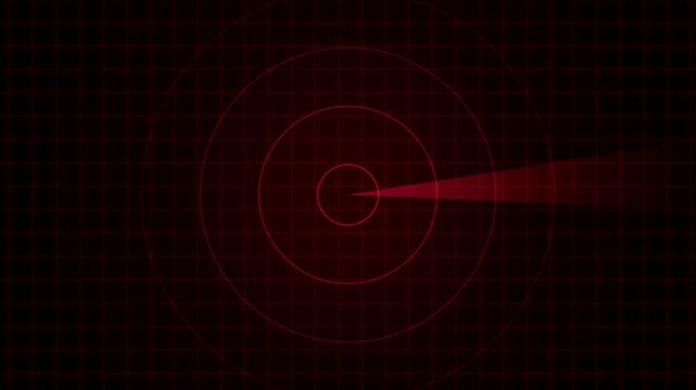 Red Radar Screen Sweep with Rotating Sonar HUD Display