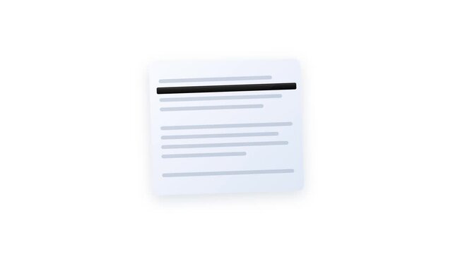 Black redaction bar sliding across document text lines with soft blue gradient and ambient shadow