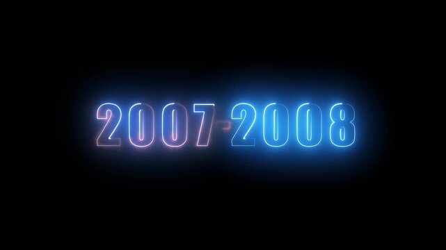Years 2007-2008 animation glows with blue and pink lines. Calendar anniversary dates track on the years 2007-2008 animation. Retrospective decade typography uses the years 2007-2008 animation.