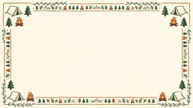 Camping themed decorative border with tents and campfires adventure outdoors campfire wilderness illustration