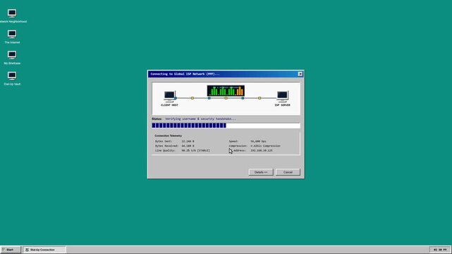 Retro Computer Dial Up Internet Connection Dialog Interface