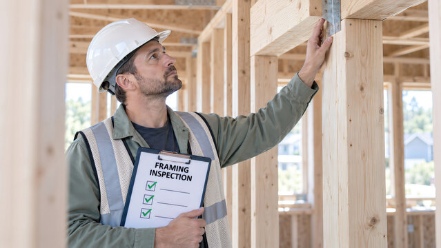 Timber Framing Inspection with Level on Residential Construction Site