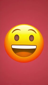 Emoji morphs from neutral face to excited smile on red background, positive reaction, mood lift, notification response, user delight, social media engagement, cheerful chat sticker for app messages.