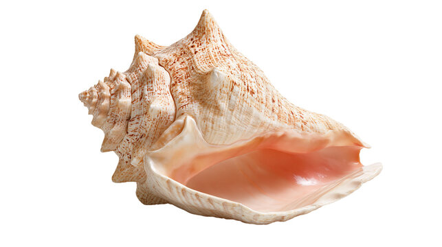 Large beige and brown textured conch seashell with smooth pink interior