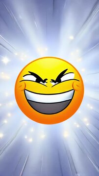 Emoji changes from confused reaction to sudden joy with bright burst, idea moment, learning insight, positive feedback, chat sticker, social media response, app engagement signal for education use.