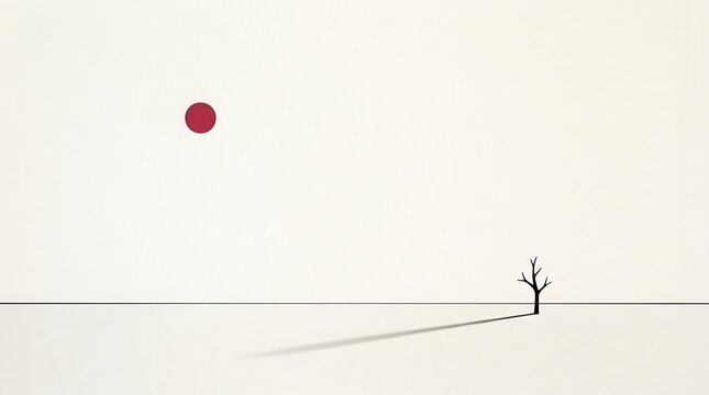 lonely tree in desert landscape under red sun