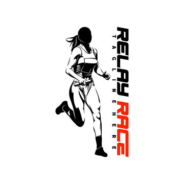 Silhouette female runner running relay race vector illustration, suited for athletic tournaments, relay competitions, fitness apps, and sports apparel.