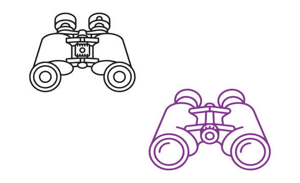 Pair of binocular icons for exploration and bird watching with optical instrument
