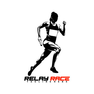 Silhouette female runner running relay race vector illustration, suited for athletic tournaments, relay competitions, fitness apps, and sports apparel.