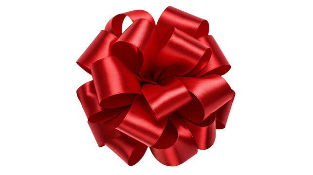 Large decorative red satin ribbon bow with multiple loops and glossy texture